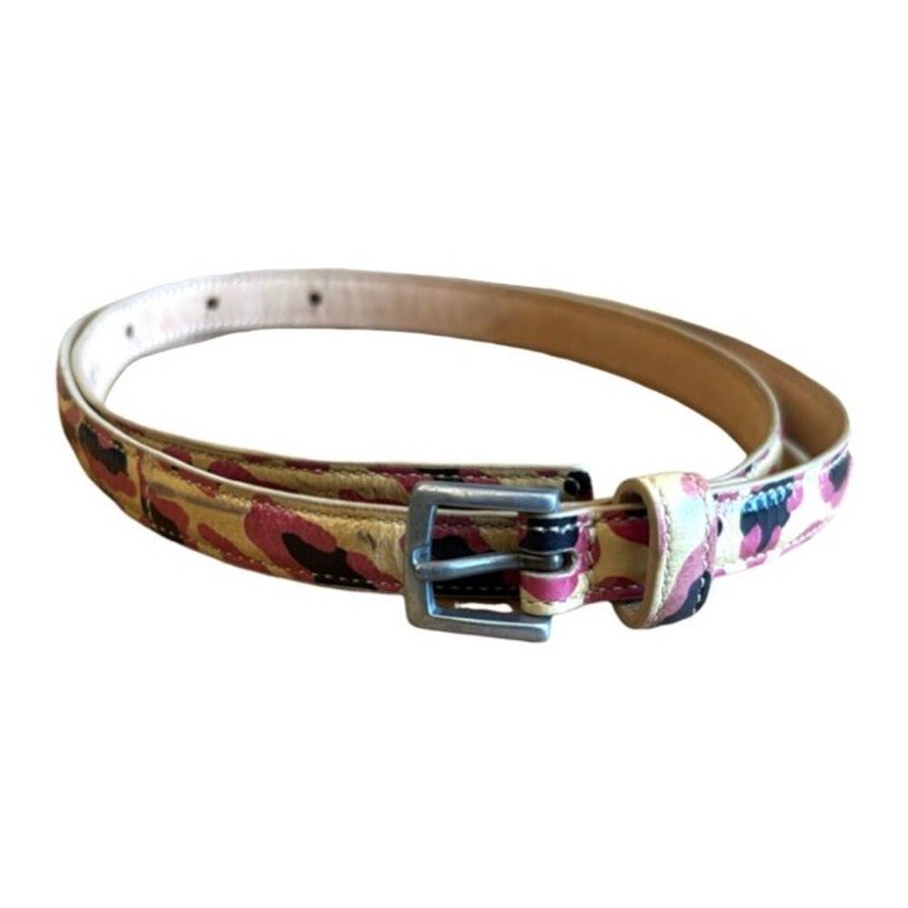 Paul Smith Belt Leopard Size Small Skinny Italian Leather Silver Buckle